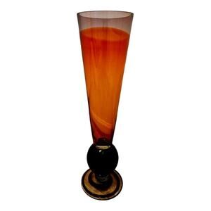 Memphis-inspired 21" hand-blown art-glass vase, orange/purple made in Poland
